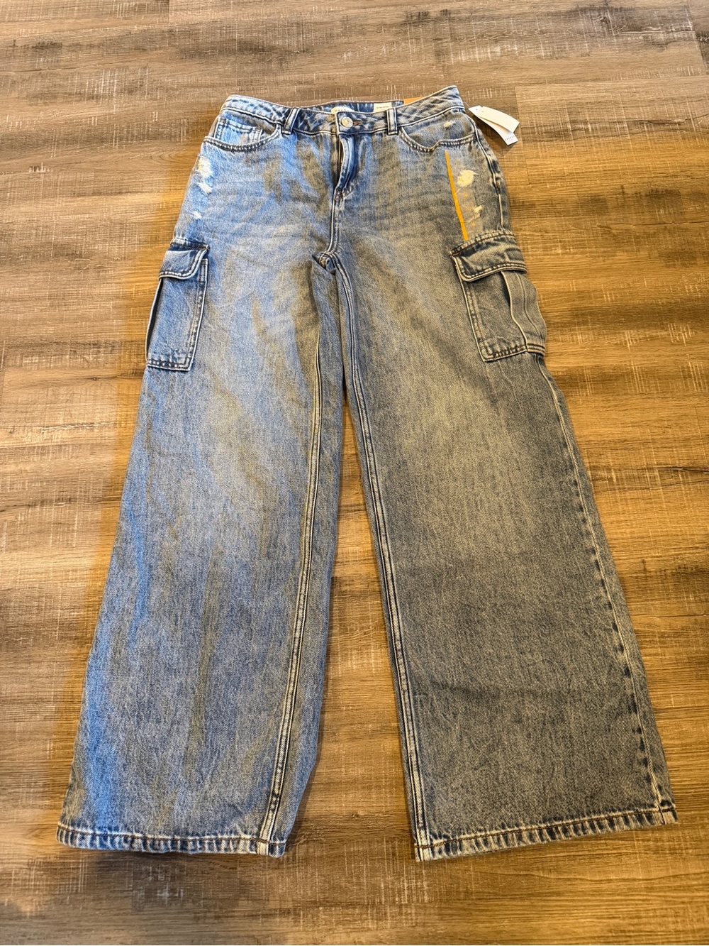 PacSun Light Blue Wide-Leg Cargo Jeans with Pocket Detail